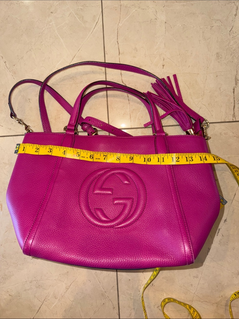 Gucci Fuchsia Leather Shoulder Bag with Tassel Accent